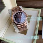 Fast Shipping Replica Patek Philippe Nautilus Brown Dial Square Diamond Bezel Watch